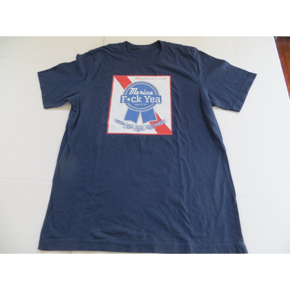 Merica Shirt Mens Extra Large Navy Blue Graphic Beer Parody F*ck Yea Tee USA